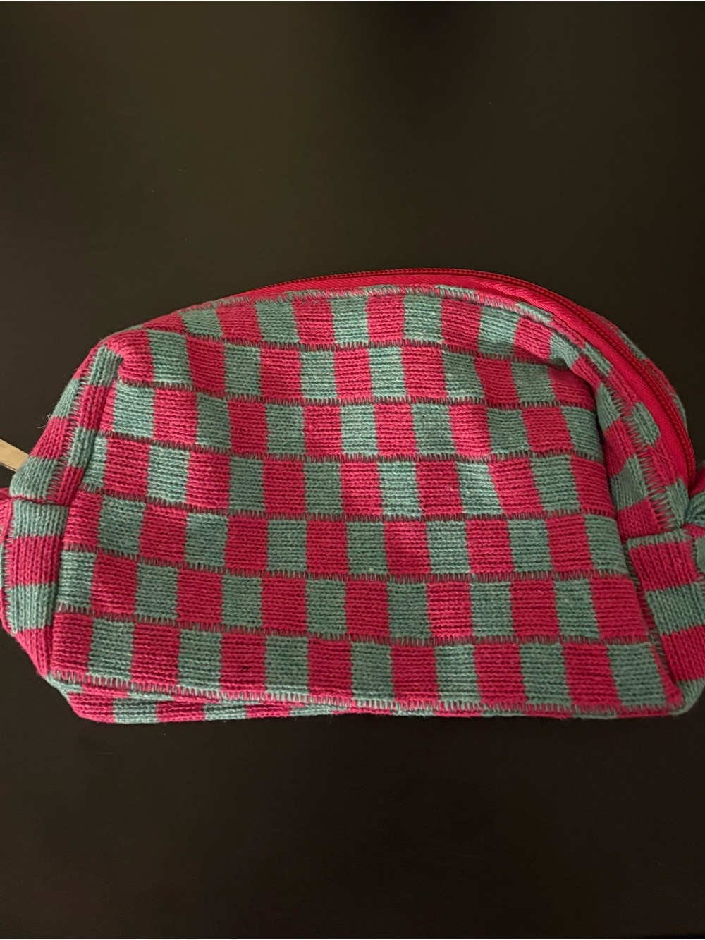 Pink and turquoise makeup pouch